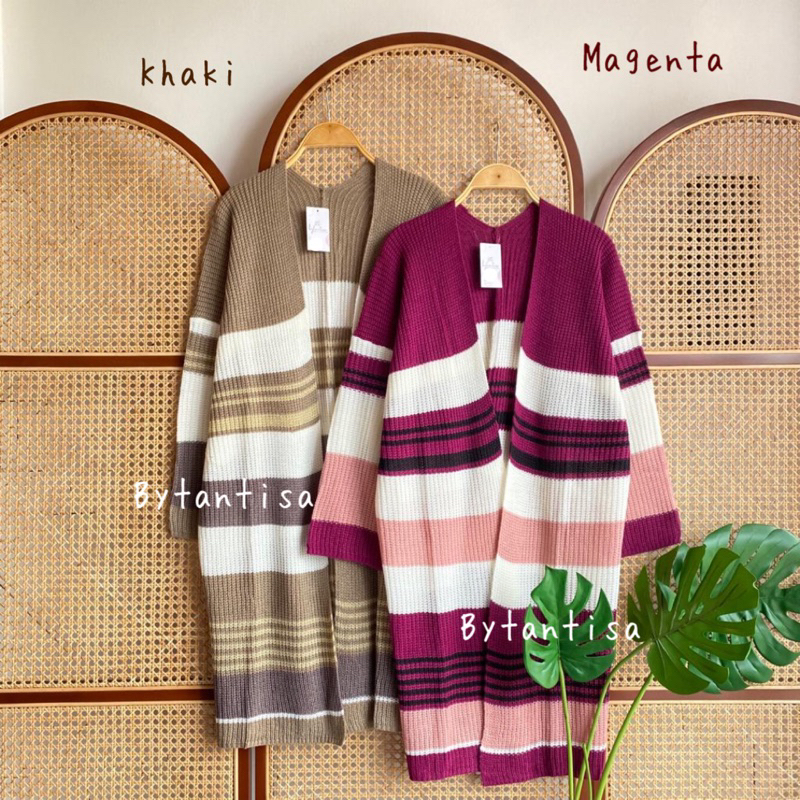 Bytantisa - Long Cardigan Rajut Ellen Oversize Kombinasi Warna