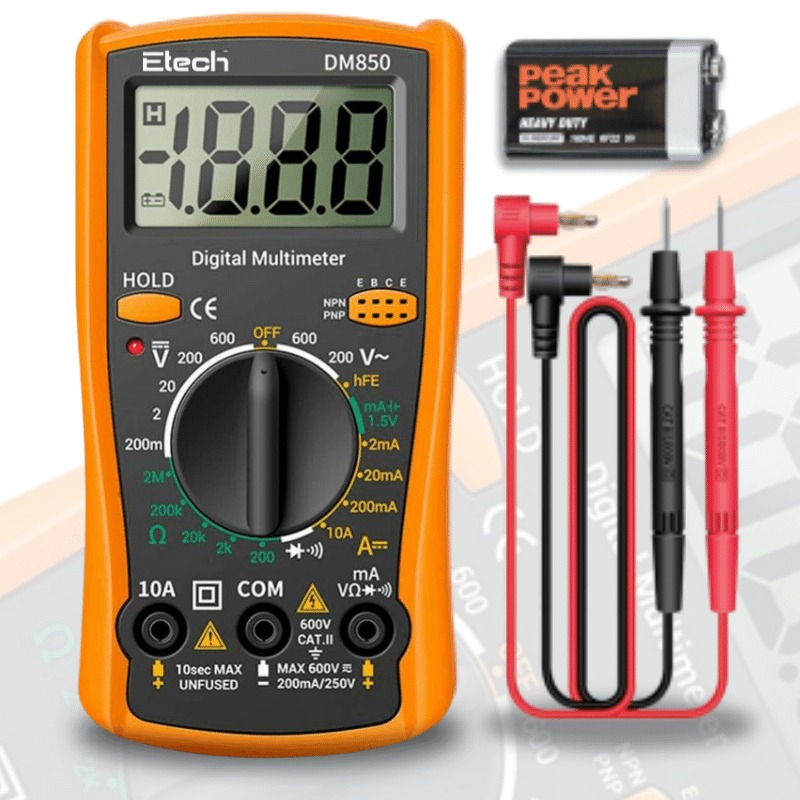 PLUS BATRE Multitester Multimeter Digital With LCD Etech DM850 / Alat Tester Tegangan Arus Listrik AC/DC .ETECH DM850 Multimeter Digital Profesional Otomatis 1999 Counts Auto AC/DC Votage Tester Ohm