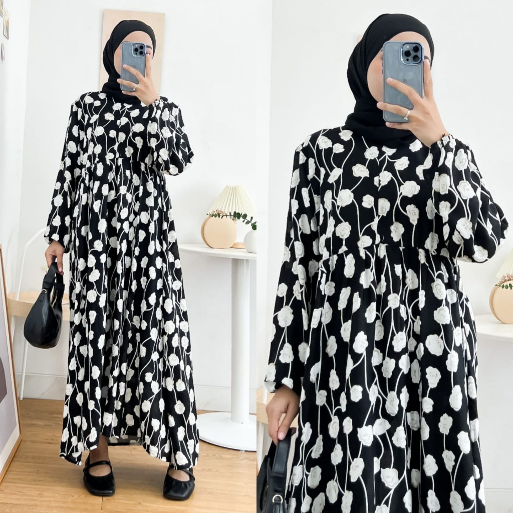 𝐊𝐈𝐑𝐀𝐍𝐈 Midi Dress Rayon Motif Ori Busui Friendly Jumbo Terbaru Kekinian Fashion Muslim Dress Murah Motif Terbaru