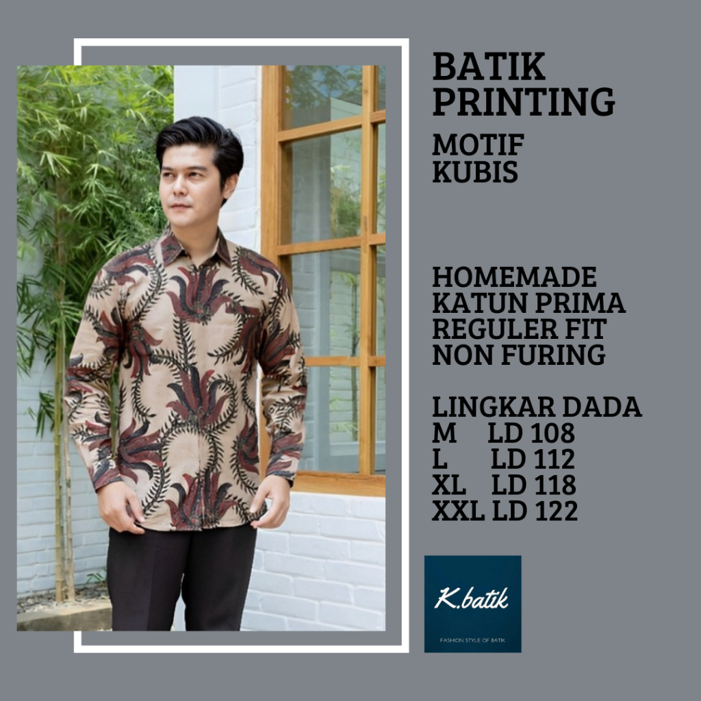 KEMEJA BATIK PRIA LENGAN PANJANG MOTIF KUBIS MERAH BATIK MODERN BATIK SERAGAMAN KANTORAN BATIK PEKALONGAN BATIK KATUN