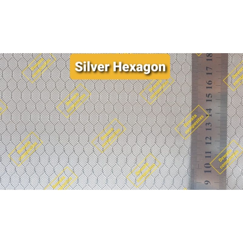 Serat Carbon Kevlar Silver Hexagon 100x600