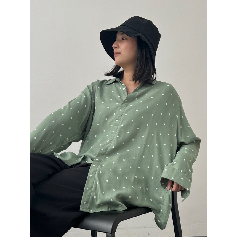 (MID YEAR SALE) Pattern Oversized Shirt - Dotty Pale Green (READY STOCK)