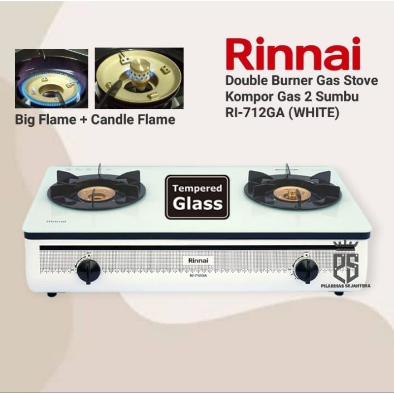 Kompor rinnai 2 sumbu RI712GA W Kompor gas rinnai Tempered glass Gas stove Double burner RI 712 GA WHITE rinnai 2 tungku kaca