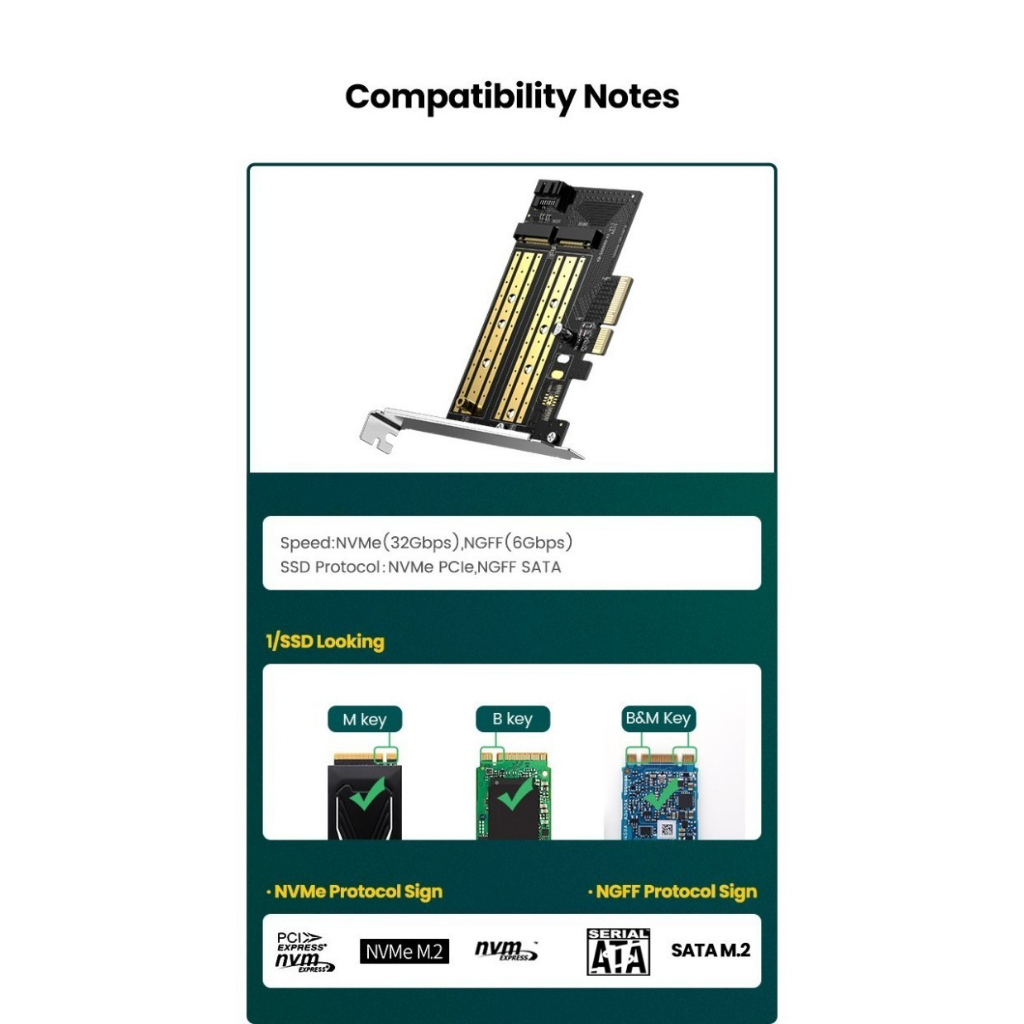 Ugreen Adapter PCIE to SSD M2 NVME Express 32Gbps PCI-E X4/8/16