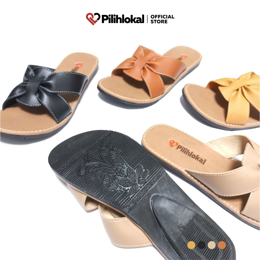 Pilihlokal - Butterfly Sendal Sepatu Wanita Kekinian Slop Korea Elegan Terbaru 2023 - Slip On Sandal Murah Cantik Casual Karet Selop Teplek Perempuan Dewasa - Sandak Flat Cewe Remaja Viral Flatshoes Lentur - Sandal Slide Kokop Kondangan Jumbo Ibu2 Lebaran