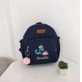 Baglist Tas Anak PAUD TK sekolah kids ransel backpack warna navy polos bordir nama karakter