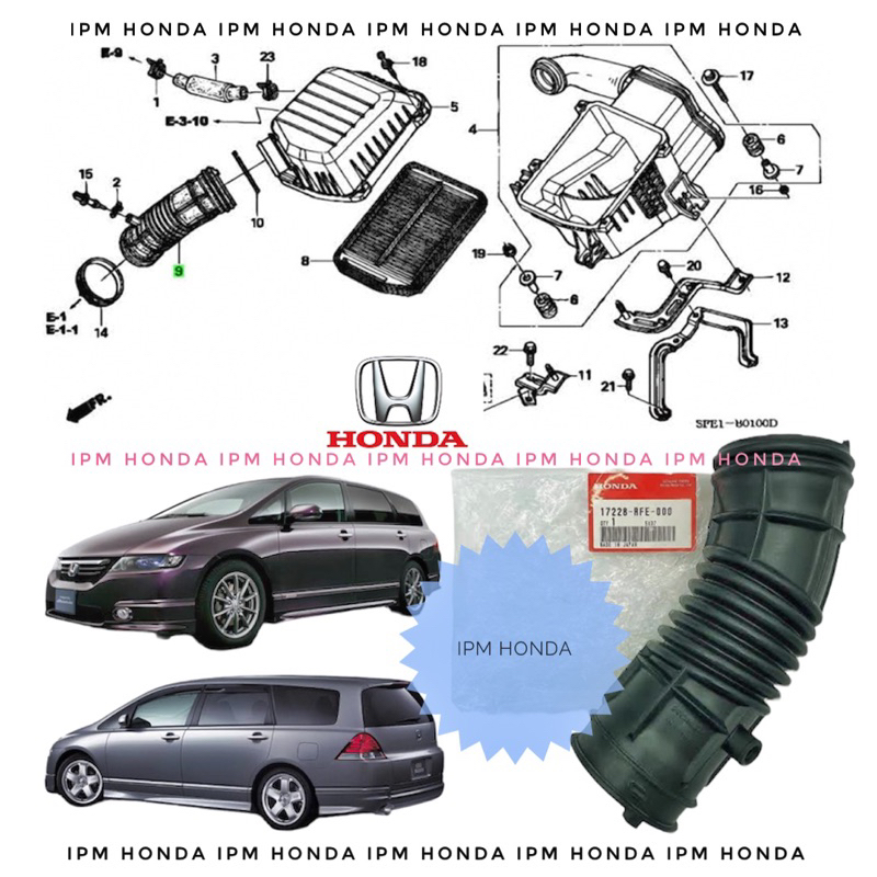 17228 RFE Selang Hawa Belalai Filter Saringan Udara Tube Air Flow Honda Elysion 2400cc 2005-2010 Odyssey RB1 Tahun 2004 2005 2006 2007 2008