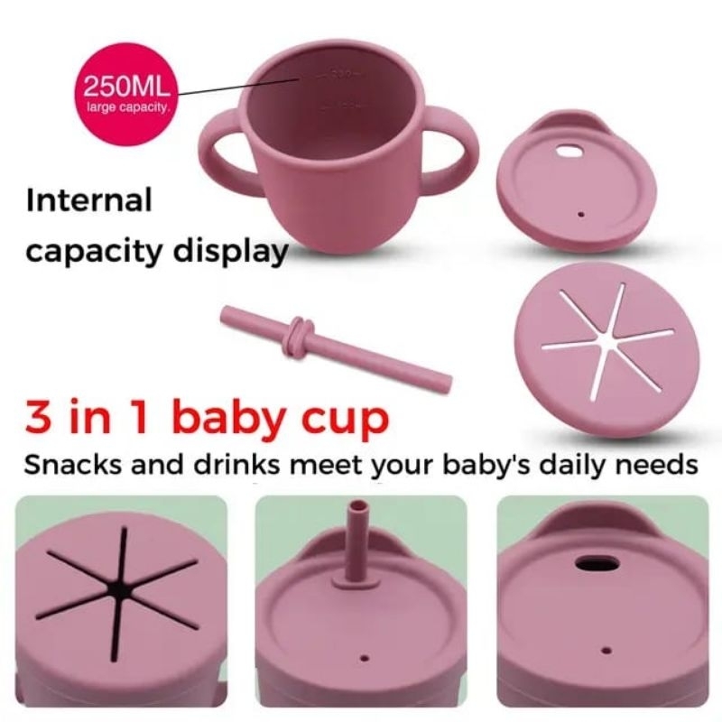 Silicone cup and snack cup 4in1 for baby kids / Gelas silikon snack bayi multifungsi anti tumpah 250 ml