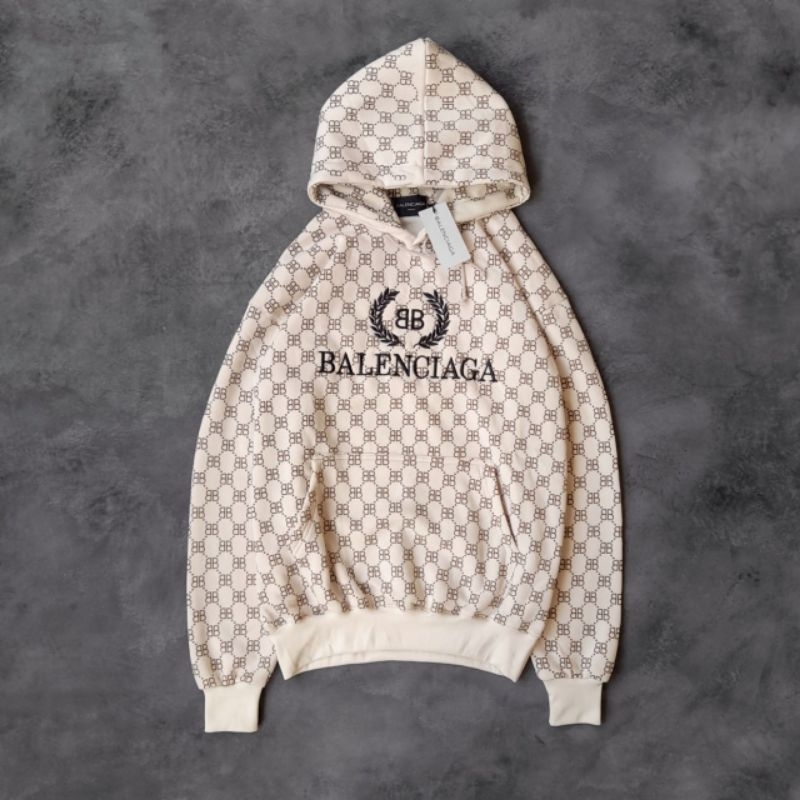 HOODIE JAKET SWEATER BALENCIAGA CREAM FULL PRINT FULLTAG &amp; LABEL