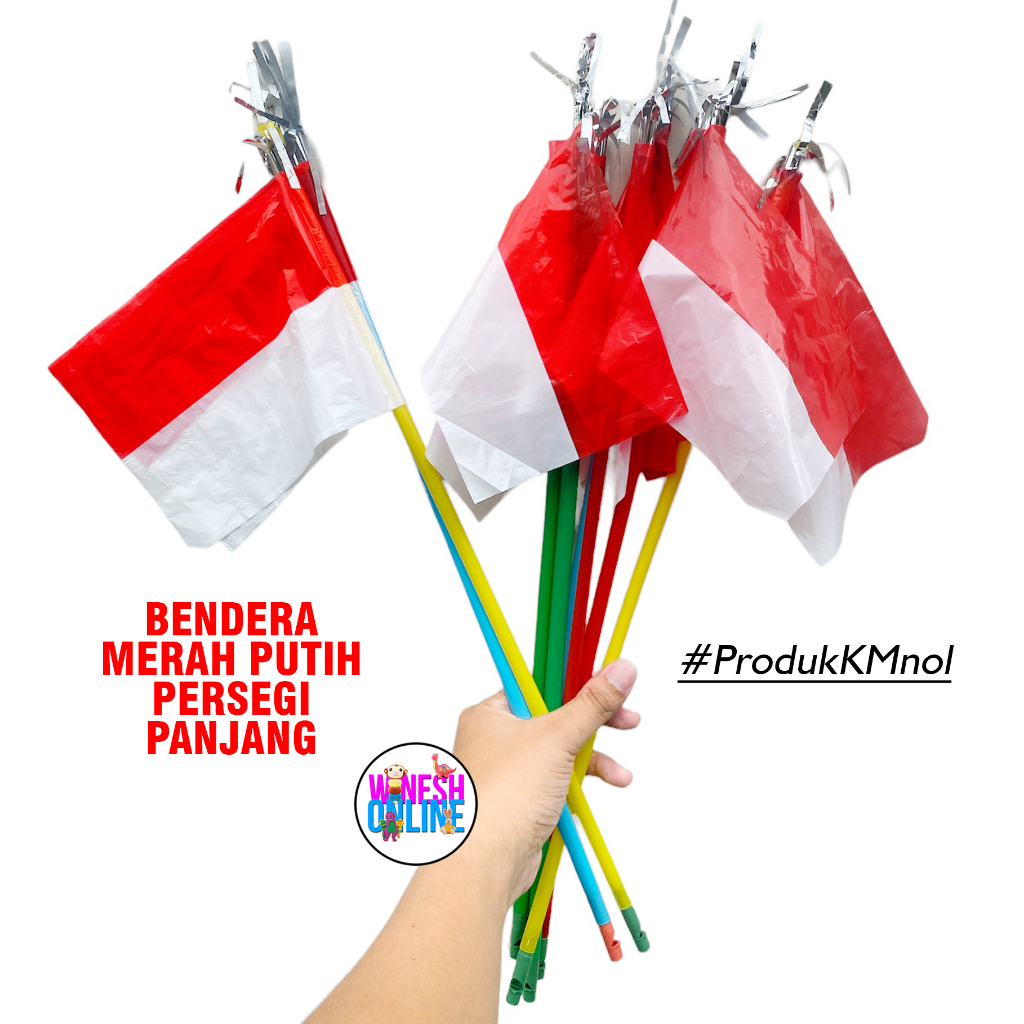 Bendera Merah Putih Kotak Persegi Panjang Tiang Sedotan  + Peluit 1 Pack isi 20 / Bendera Nyiur Melambai