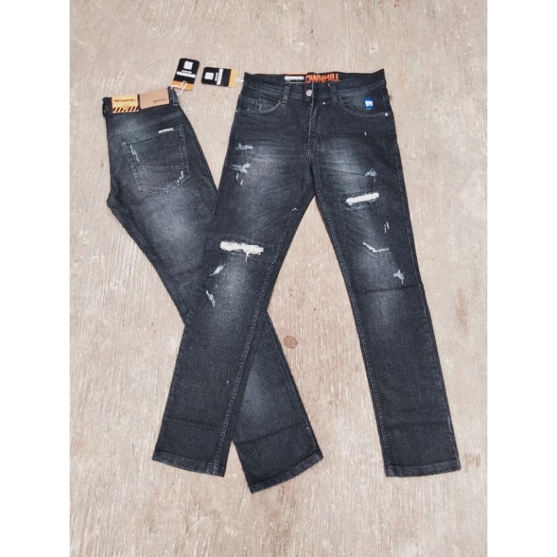 CELANA JEANS PANJANG PRIA SOBEK² DISTRO || CELANA FASHION RIPED JEANS BLACK BARON