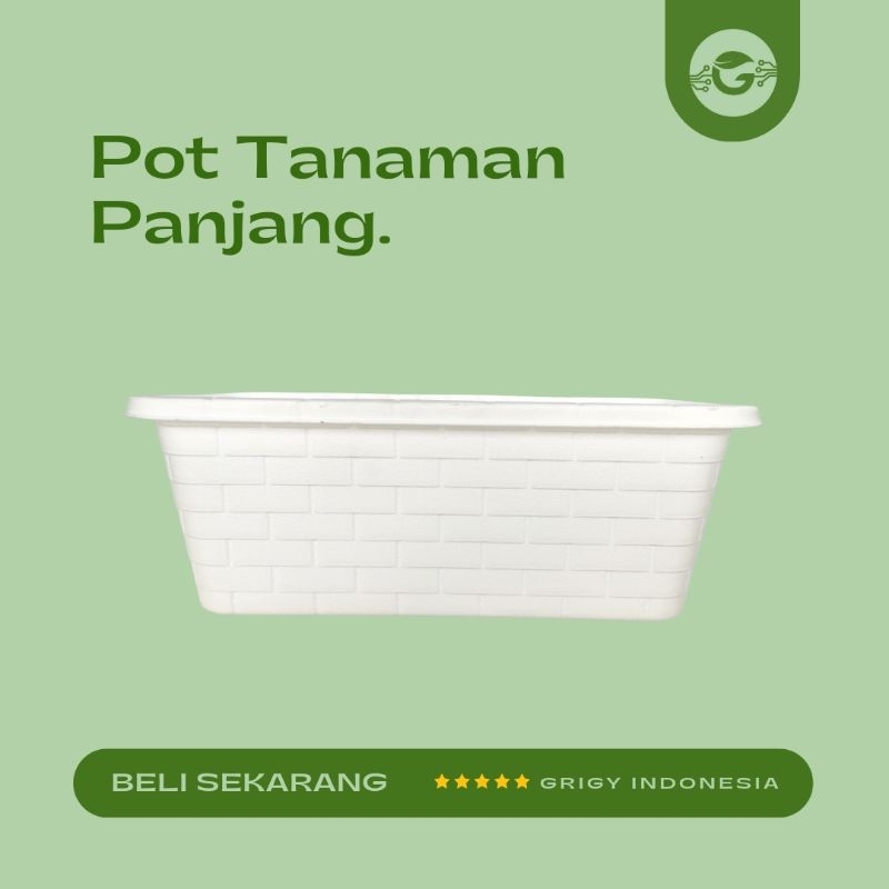 POT BUNGA TANAMAN PANJANG MOTIF BATU BATA WARNA PUTIH