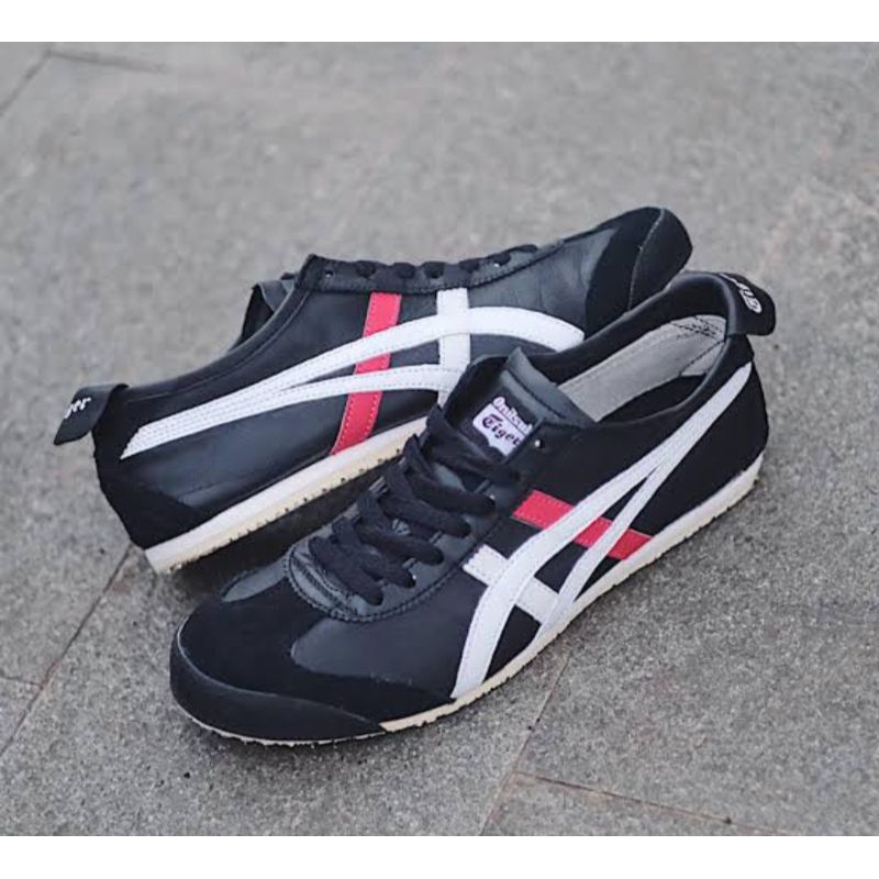 asics tiger black red white