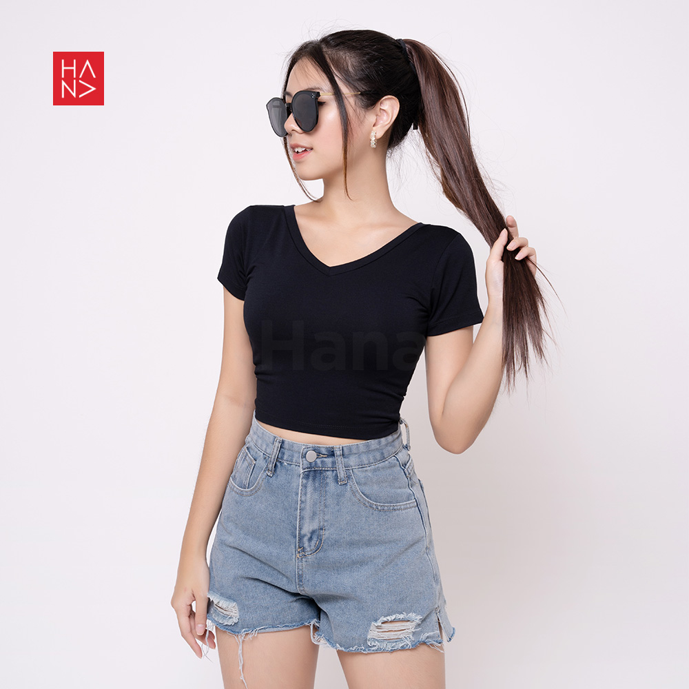 Hana Fashion - Keisha T-Shirt Crop Tee Polos Wanita - CT134