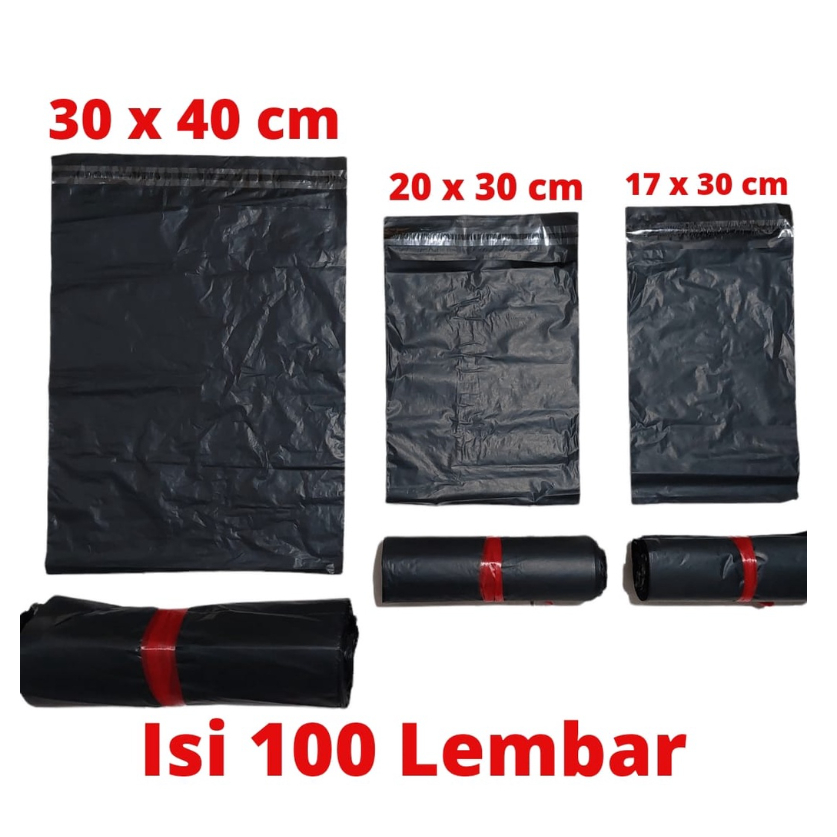 Plastik Polymailer 17x30 20x40 30x40 Packing Online Hitam Olshop Perekat Lem Bahan PE Isi 100 pcs