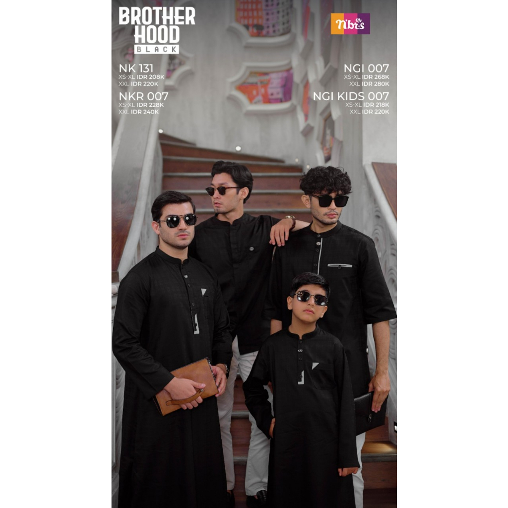 Nibras Koko Couple Ayah dan Anak Laki Laki NGI 007 NGI KIDS 007 Black Hitam Bahan Cotton Dobby Mix T