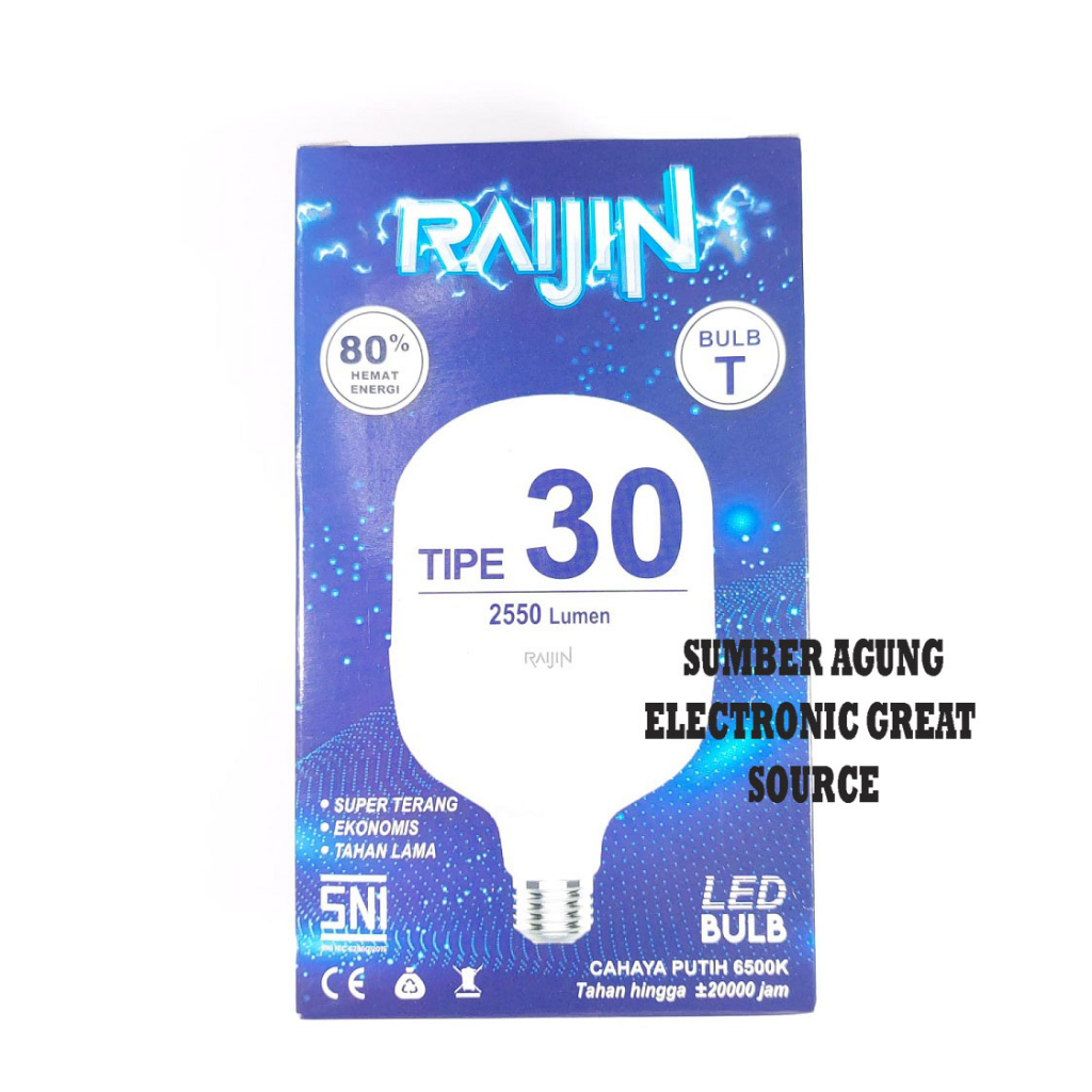 Lampu LED Raijin Bulb T Tipe 30 2550 Lumen 20W Murah Ternang Besar Ekonomis