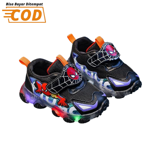 ChubbyGLory SH2154 Bisa COD Sepatu Anak LED Spiderman baby Anak TK PAUD sepatu anak laki laki sneakers sepatu sekolah PAUD TK usia 6 bulan sampai 1 2 3 4 5 tahun LED motif spiderman ukuran 21-30