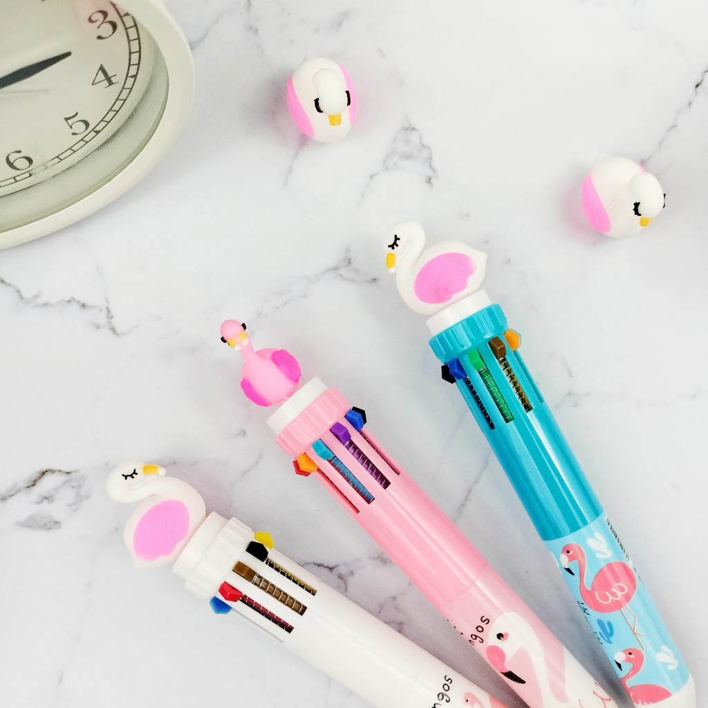 Pulpen Cetek 10 Warna Flamingo Lucu / Pen Flaminggo isi 10 Warna Unik Cute Alat Tulis Sekolah dan Kantor terlengkap bisa Grosir dan COD