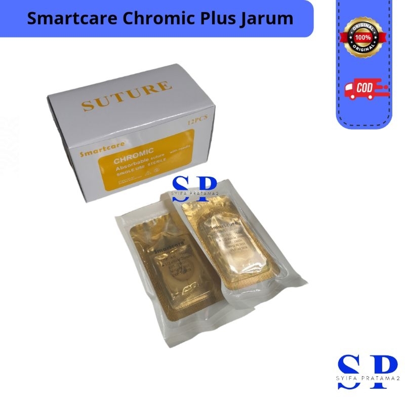 Ecer Cat Gut Chromic SMARTCARE 2/0 3/0 4/0 Plus Jarum / Benang Jahit 4|0 Per PCS Benang Chromic 4|0 