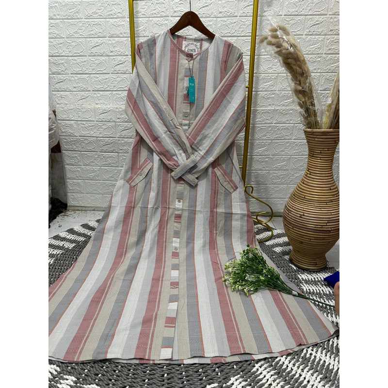 YN - Gamis YarnDyed Salur Seperti Triset | Dress Branded by dns