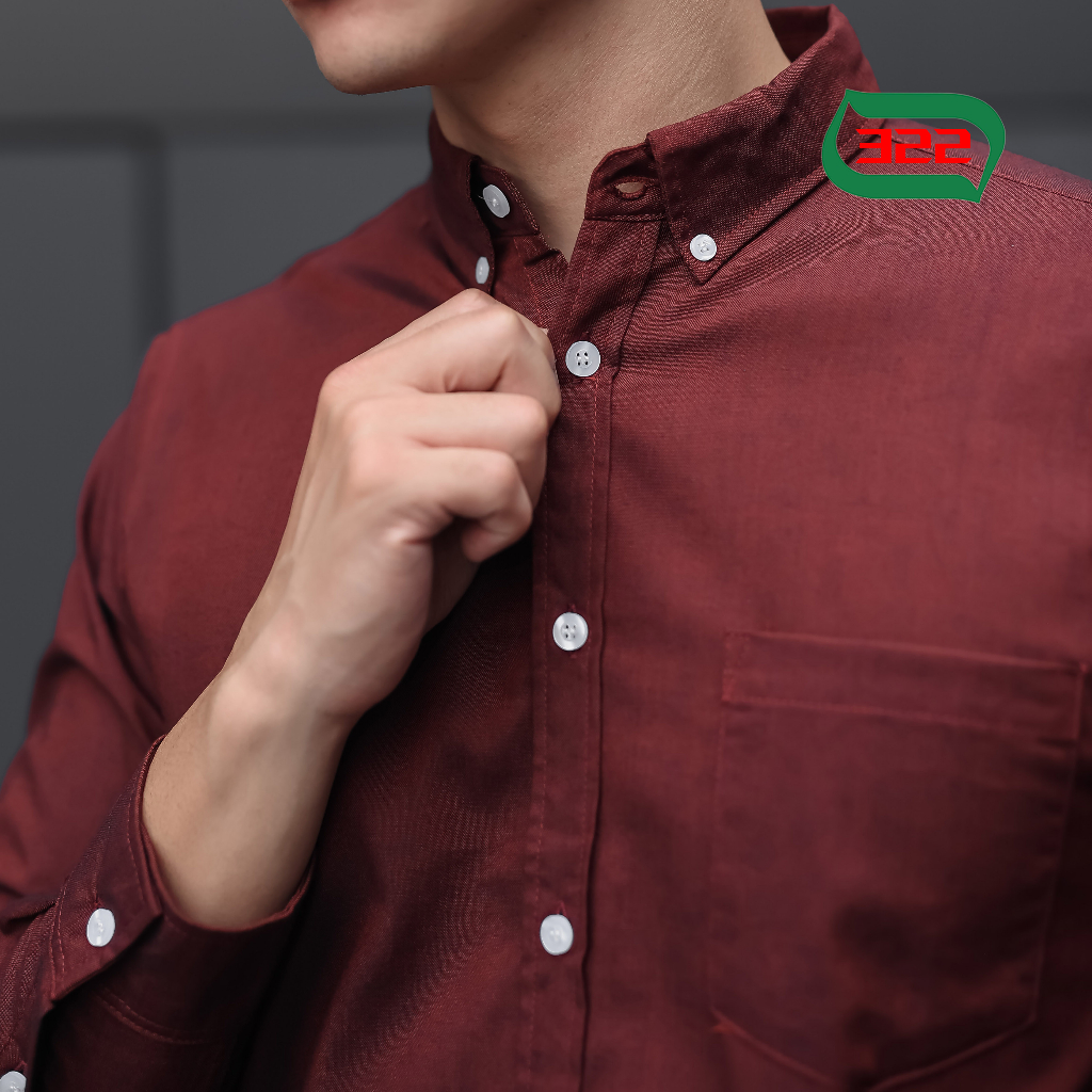 KEMEJA PRIA LENGAN PANJANG POLOS WARNA MAROON BAHAN OXFORD UKURAN S-XL ORGINAL