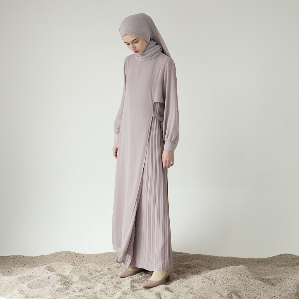 Arundaya by Aska Label - Dress wanita plisket gamis wanita panjang pleats kombinasi lengan panjang