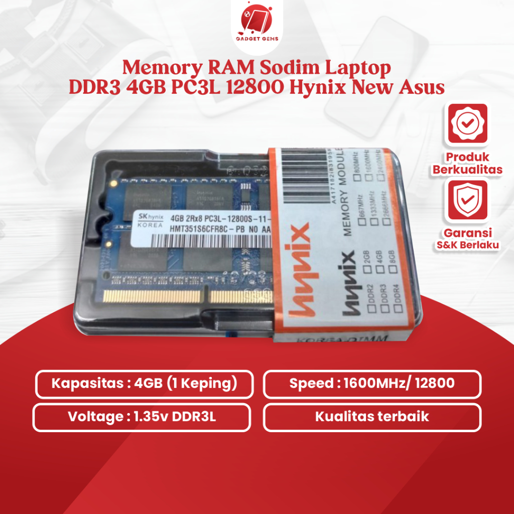 Memory RAM Sodim Laptop DDR3 4GB PC3L 12800 Hynix New Asus Garansi 1 Tahun