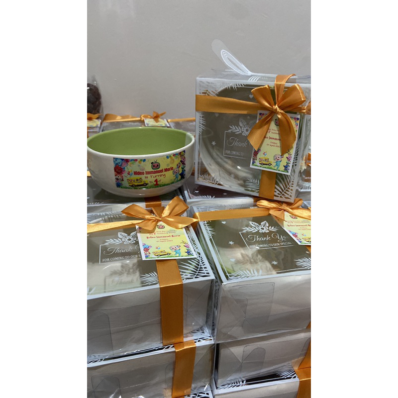 souvenir pernikahan mangkok keramik besar sablon foto full color plus kemasan