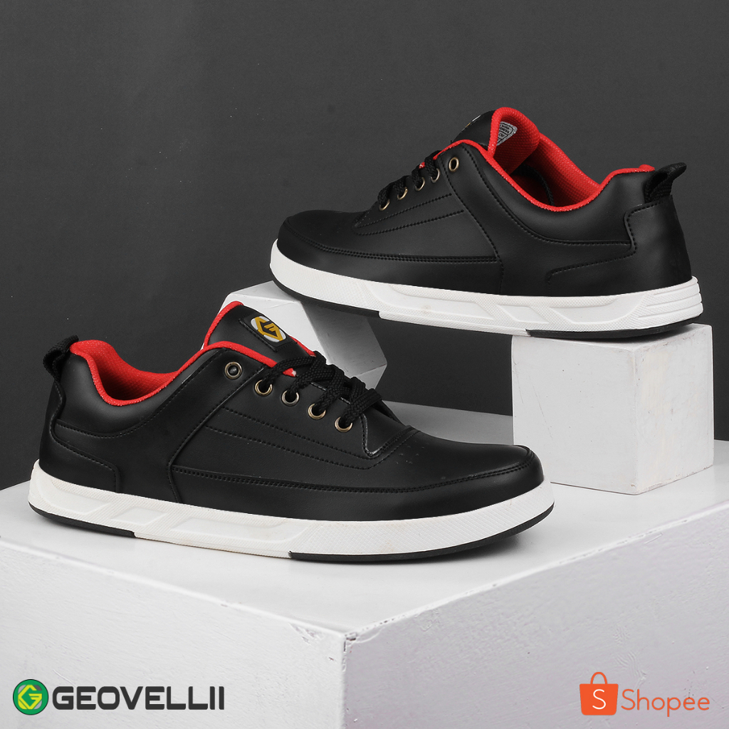 GEOVELLI STORE | Sepatu Sneakers Pria Hitam Outdoor Men Sport Casual Sneakers Tali BLACK