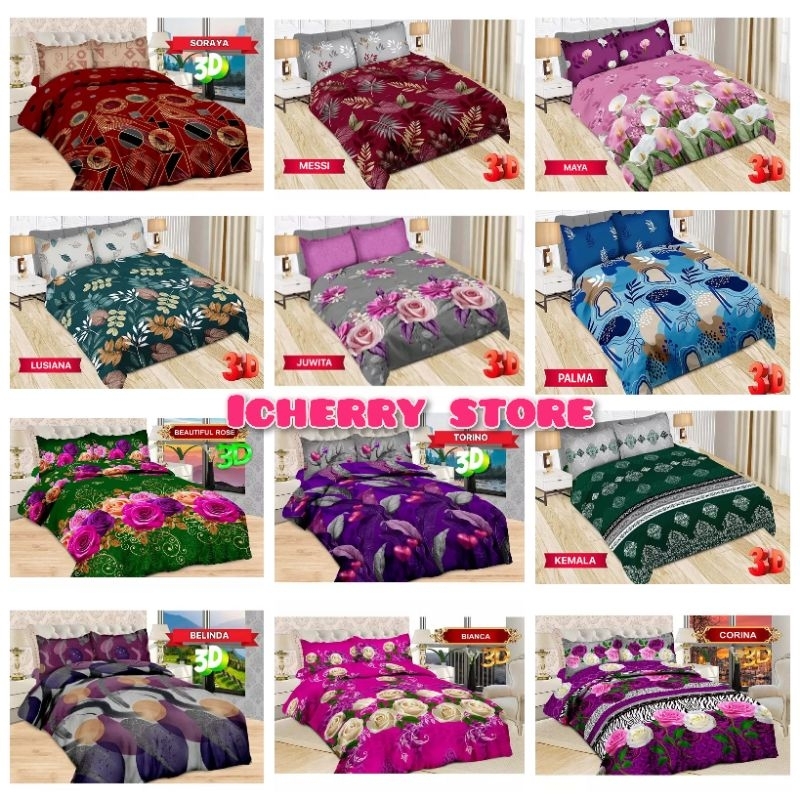 5in1 Full Set Bedcover + Sprei Bonita 3D Rumbai Karet King 180x200 Queen 160x200 Motif Beautiful Ros