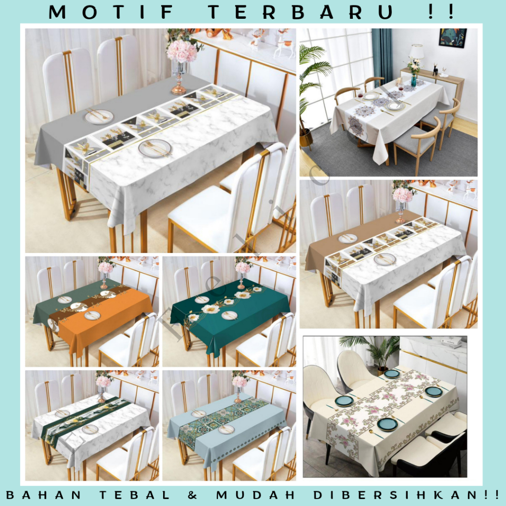 Premium PVC Table Cloth / Taplak Meja Makan Waterproof Tahan Air 140x180