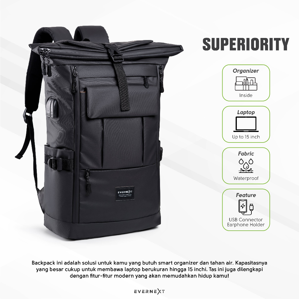 Backpack Tas Ransel Gendong Punggung Waterproof Ada Slot Laptop Sekolah Kerja Kuliah Travelling Backpacker UE109