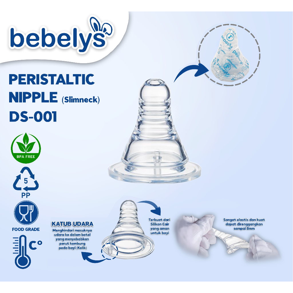 Ktmstore BEBELYS Karet Dot Bayi Slimneck Peristaltic Nipple bagus aman higenis asli