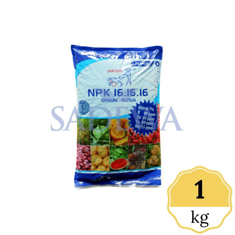 Pupuk NPK Granular 16-16-16 Warna Biru Kemasan 1kg untuk Pertumbuhan Tanaman