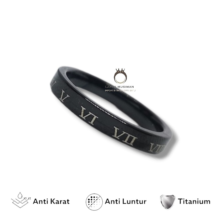 [Bayar di Tempat] Cincin Pria Wanita Romawi Titanium Emas Silver Hitam Korea Anti Karat