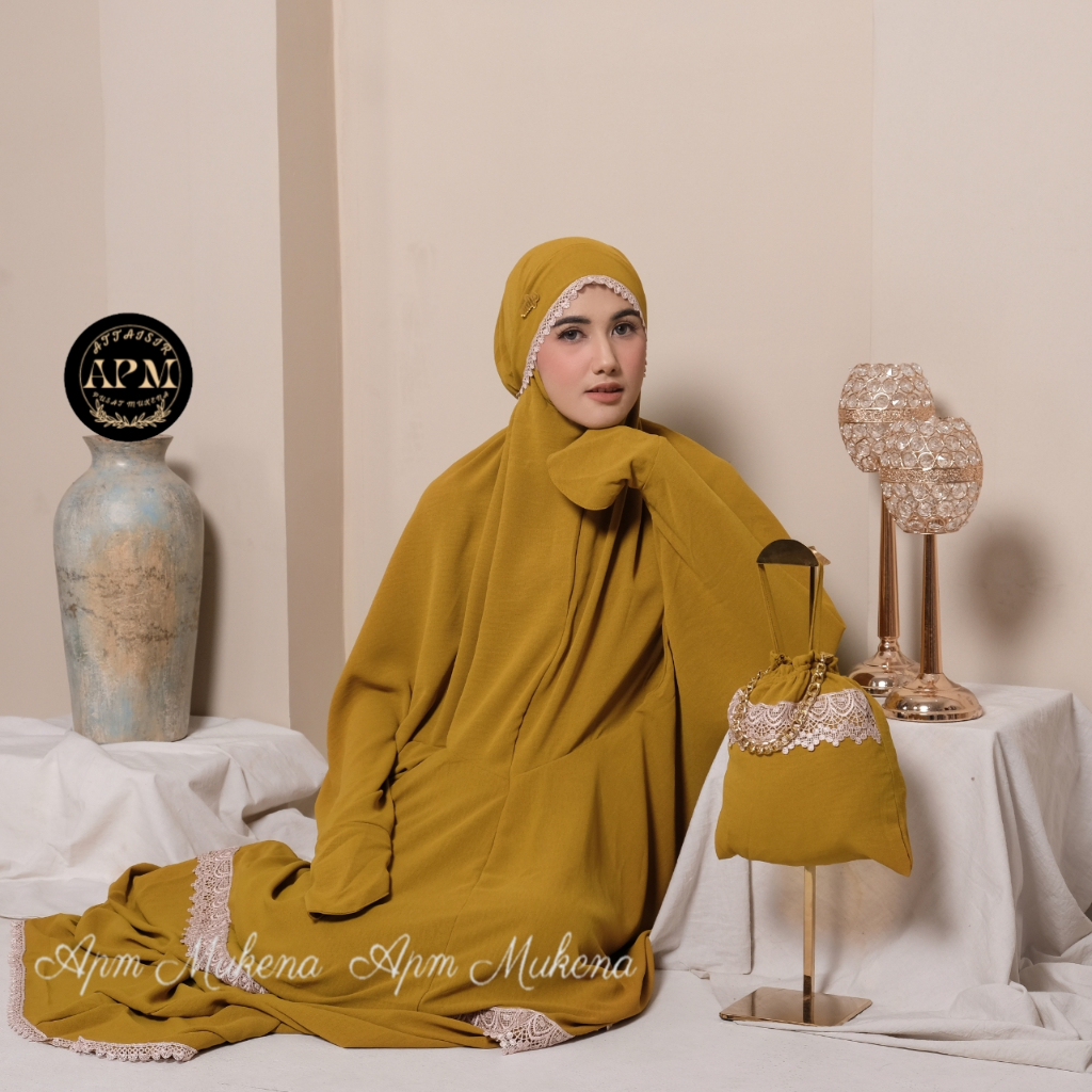 Apm Mukena  - Mukena Terusan Dewasa 3 In 1 Jumbo Crinkle Airflow Polos Renda Premium
