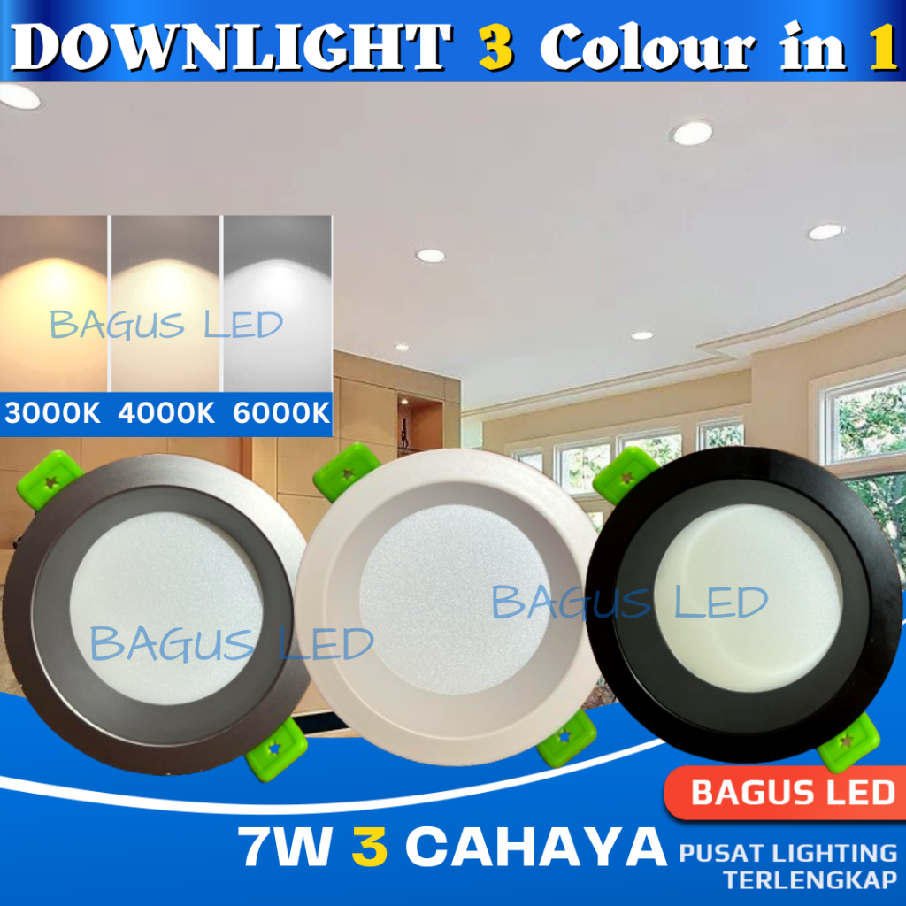 Downlight 3 Cahaya LED Dalam 1 Lampu Plafon Garansi 1 Tahun