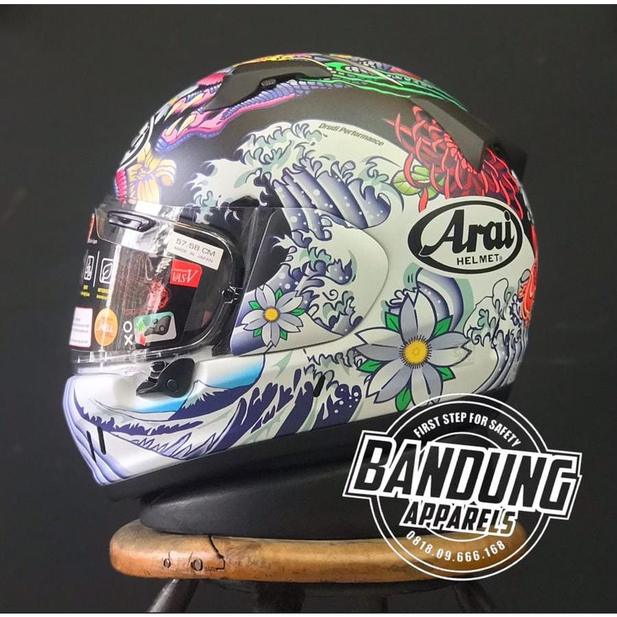 Helm Full Face Arai XD Oriental Flat Black Koi Dragon SNI