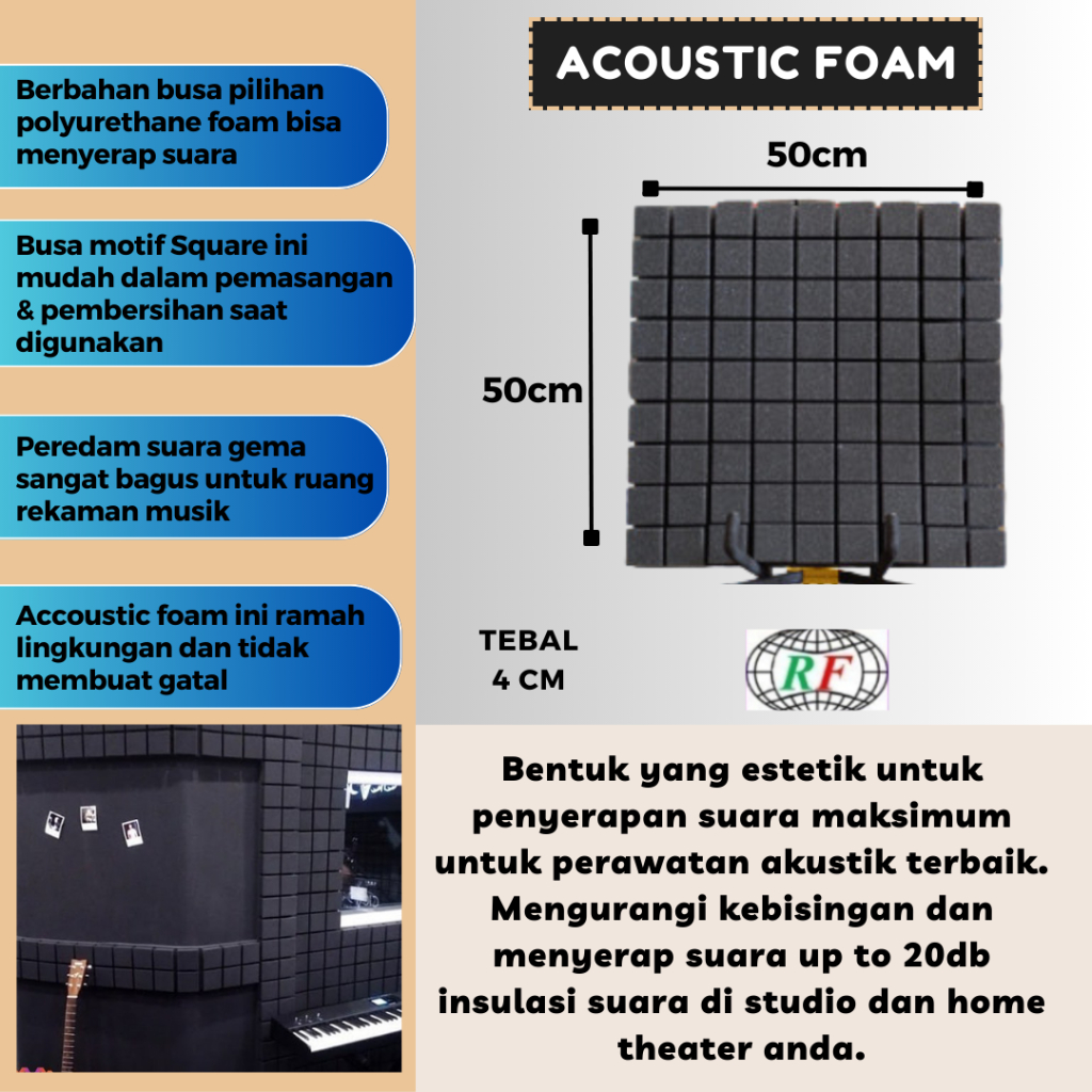 Peredam Suara Ruangan 4 cm x 50 cm x 50 cm Busa peredam Suara Square Kotak