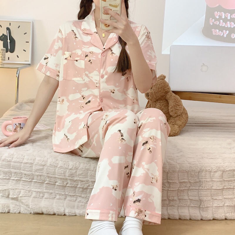 KZ_Stelan piyama cp kerah import / Set baju tidur cp krah wanita terbaru / piyama cp import Korean style