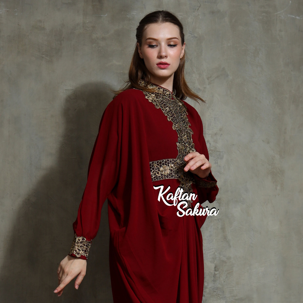 Gamis Muslim Anggrek Bordir bahan Sifon Warna Merah Maroon