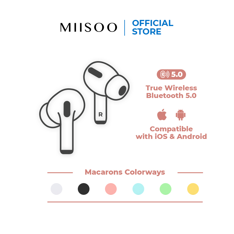 MIISOO Earphone PRO Macaron TWS Earphone IZIN POSTEL TRUE Wireless STEREO Bluetooth HiFi