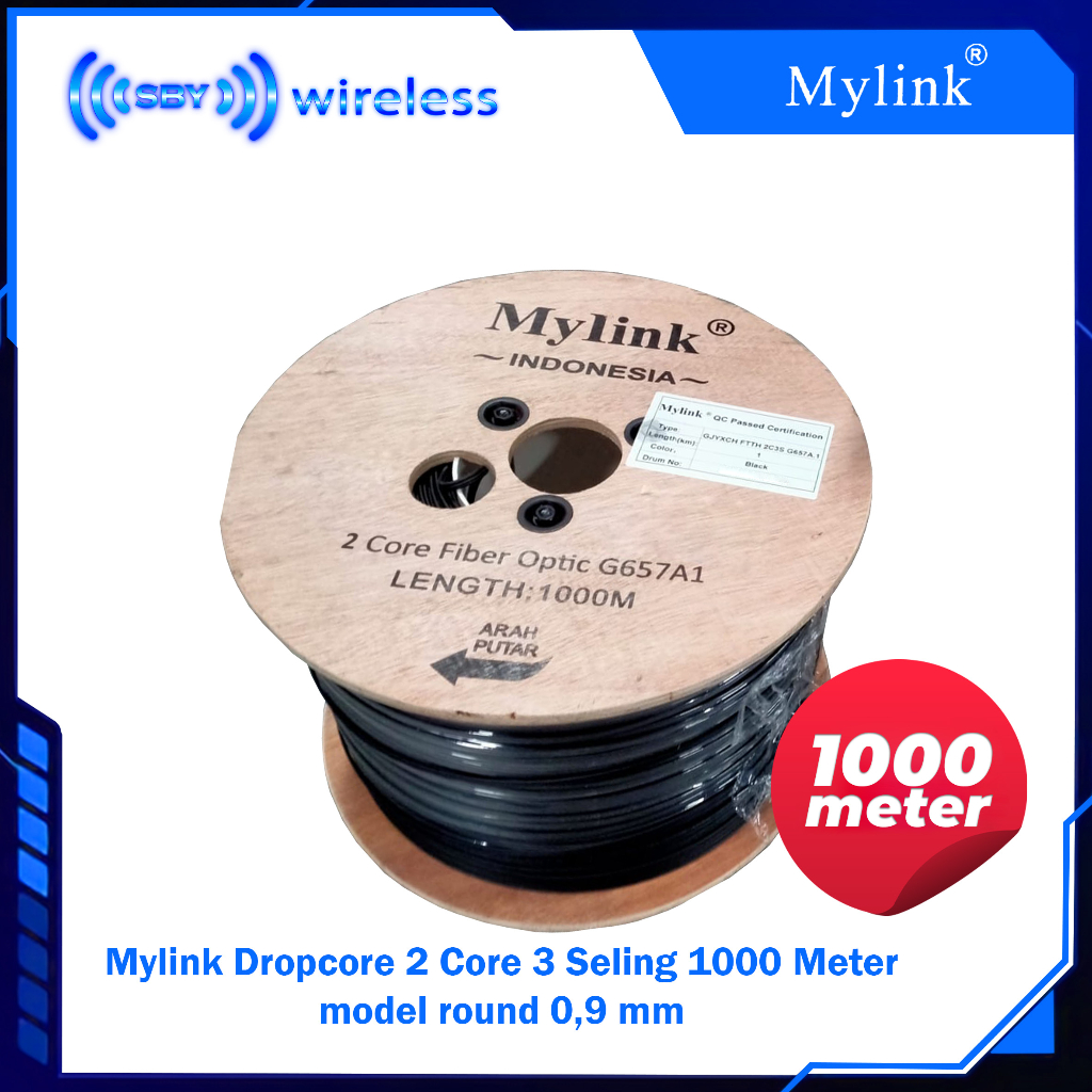 Mylink Kabel FTTH Dropcore 2 Core 3 Seling 1000meter Fiber optic 1 Km - 2Core FO Round Type