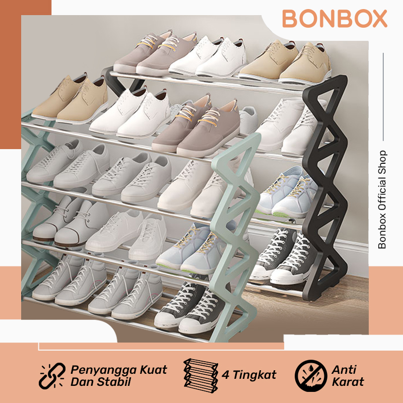 BONBOX Rak Susun Sepatu 4 Layer 4 Susun Kuat Kokoh Anti Leyot Anti Karat Shoe Rack Sandal Holder Rak