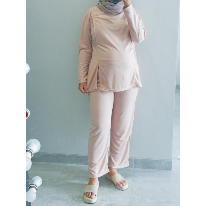 Baju Setelan Menyusui KIARA ONE SET Bukaan Samping Kanan Kiri Babyterry - BUSUI KIARA ONE SET