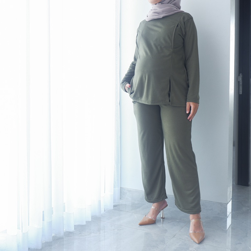Baju Setelan Menyusui KIARA ONE SET Bukaan Samping Kanan Kiri Babyterry - BUSUI KIARA ONE SET