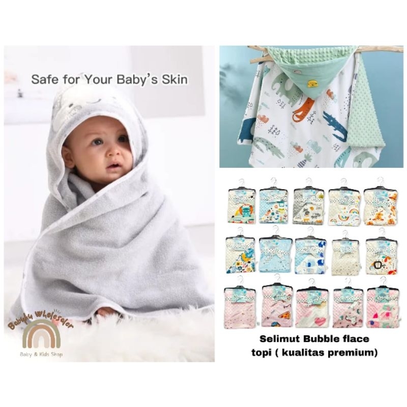 Selimut topi bayi newborn premium size jumbo / Hoodie baby blanket minky dot premium