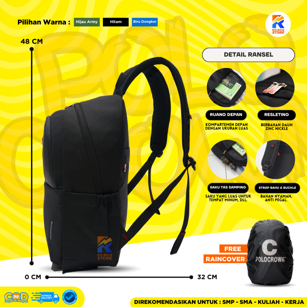 (PREMIUM) Tas Ransel POLO CROWN SMP-SMA-KULIAH-KERJA / Tas Ransel Sekolah Polo Crown / Tas Ransel Laptop Unisex