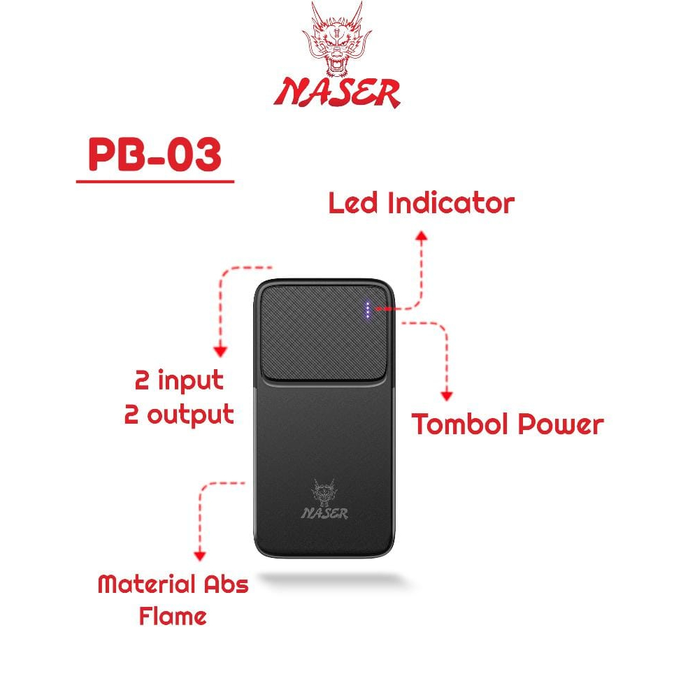 NASER POWERBANK 10.000MAH PB-03 / Powerbank Dual Usb Type C + Micro Safety Polymer Battery